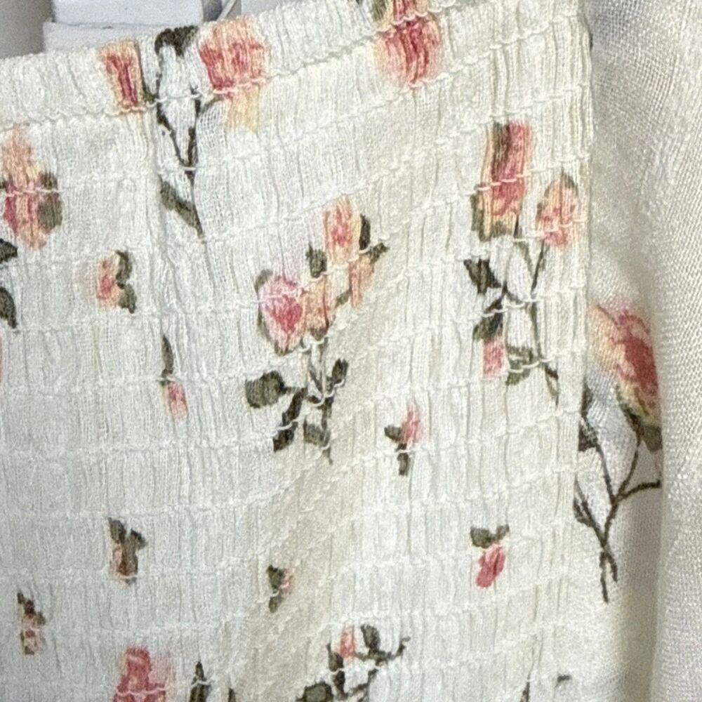Floral Babydoll Maxi Dress Button Front Lace Ruffle Cottagecore Lined Stretch Ba - Picture 10 of 10